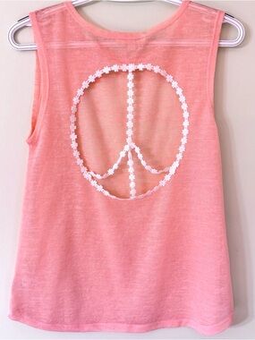 Double Zero Pink Peace Sign Cut Out Tank Boho Festival Hippie Sheer Top Medium